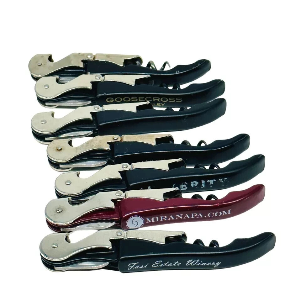 Assorted Double Hinged Corkscrew Wine Bottle Opener, Foil Cutter, 7 Pcs