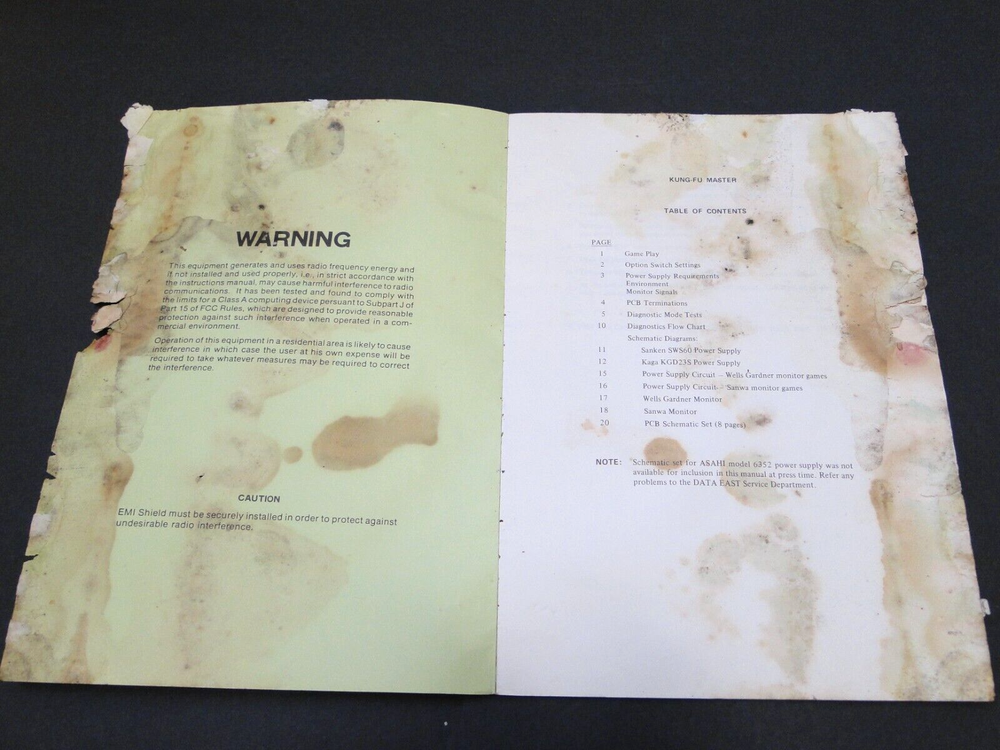 Vintage 1984 Kung-Fu Arcade Installation Instructions Manual (Read Description)