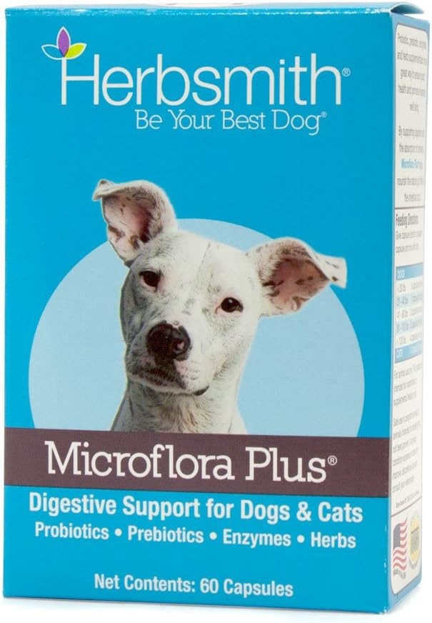 Herbsmith Microflora Plus – Probiotic & Digestive Aid for Dogs – 60 Capsules