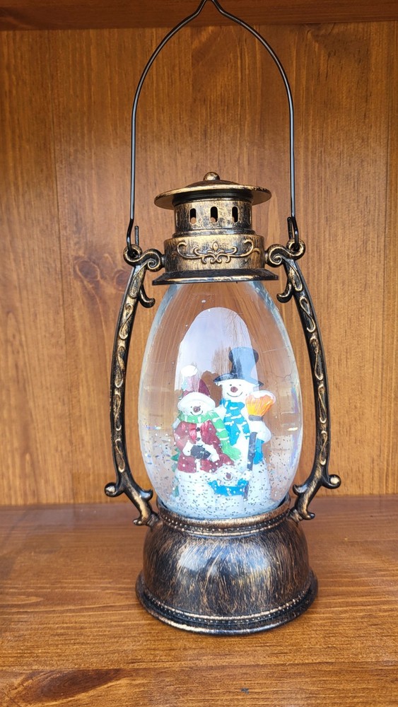 Christmas Snow Globe Lantern Light Up With Snowmen