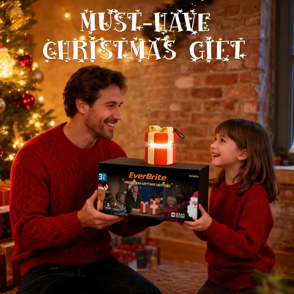 EverBrite 3PC Lantern 5 Light Mode Holiday Decoration Present Christmas Gift Box
