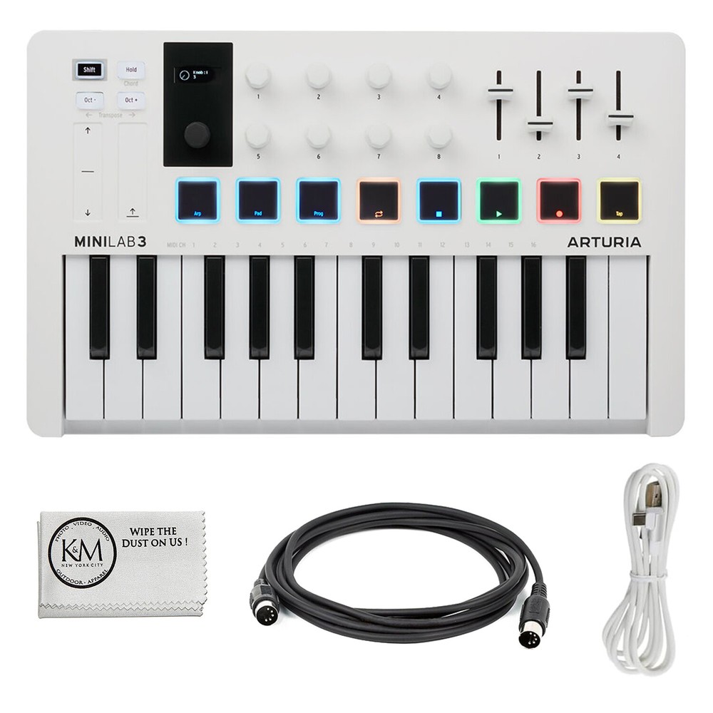 Arturia MiniLab 3 Compact MIDI Keyboard and Pad Controller (White) Bundle with 6