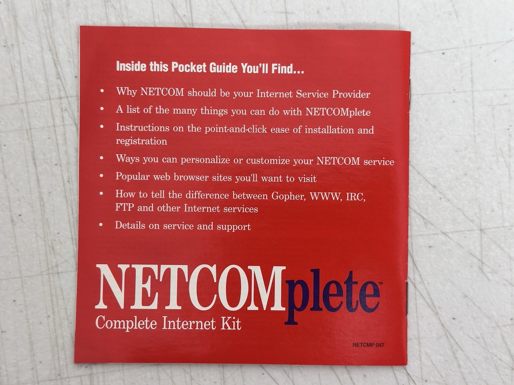 Vtg 1996 NETCOMplete Internet Kit CD-ROM Windows Mac w/Original Mailer NOS ISP
