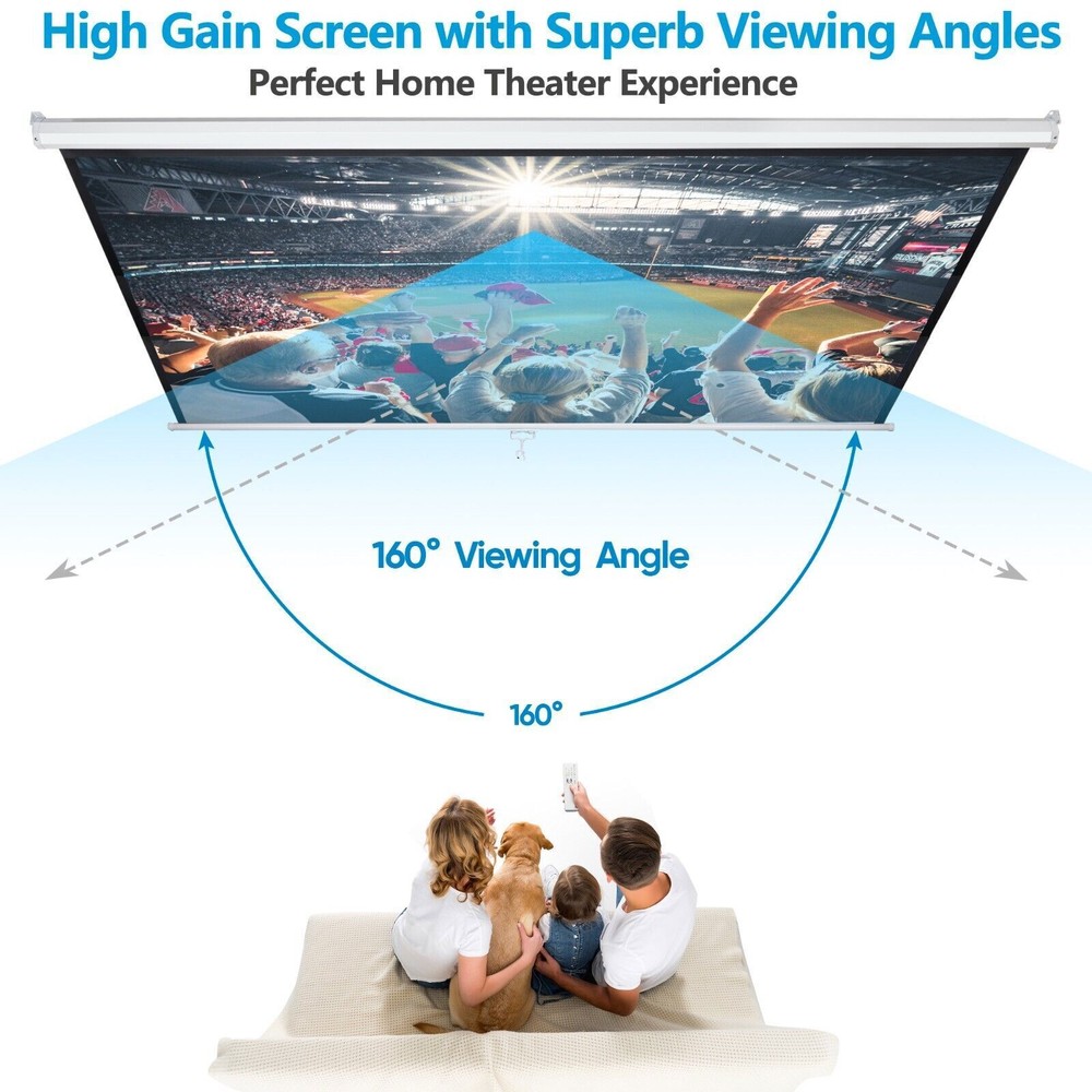100" Diagonal 16:9 Projection Projector Screen HD Manual Pull Down Home Theater