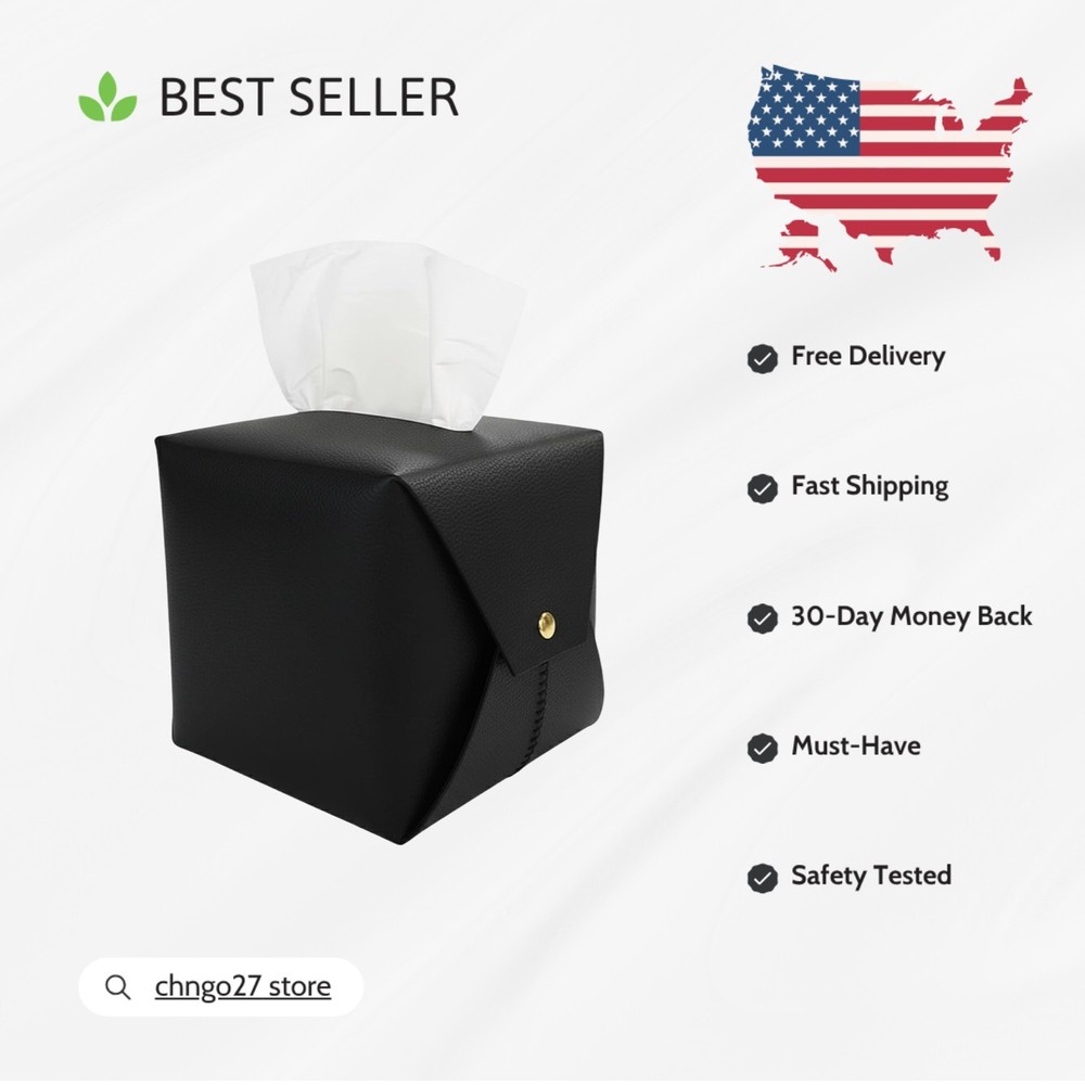Square Leather Tissue Box Organizer - Versatile for Bathroom, Vanity & Desk