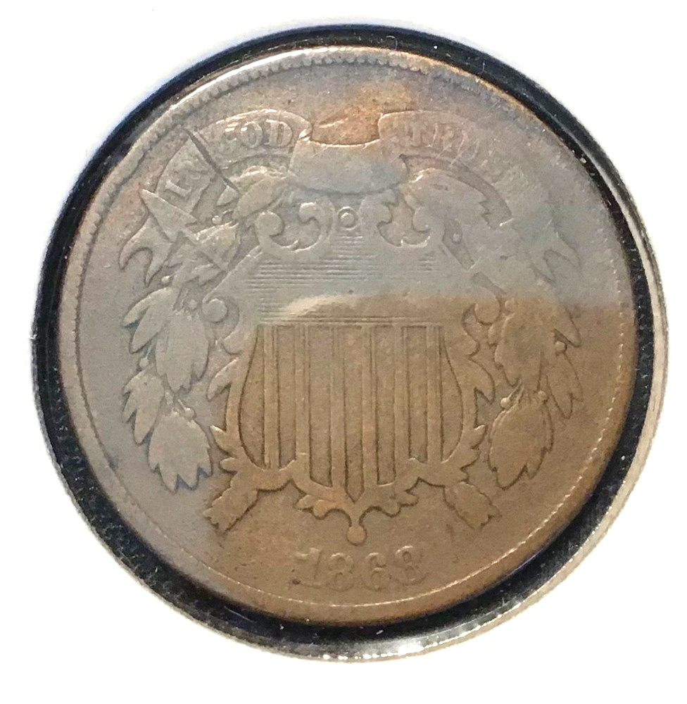 1868 TWO CENT PIECE ABOUT GOOD-GOOD