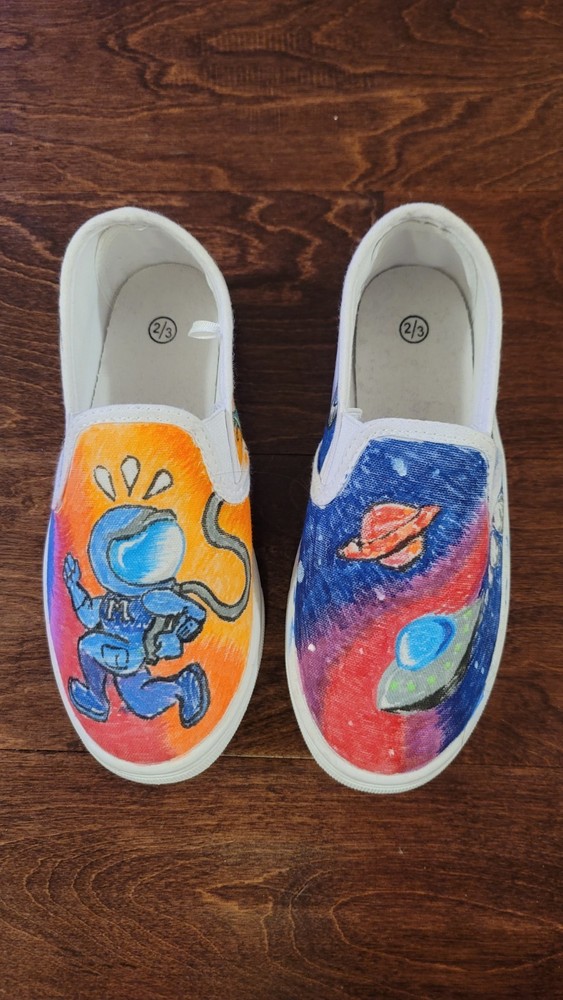 Unique Hand Painted Shoes, Space Themed, Size 2/3