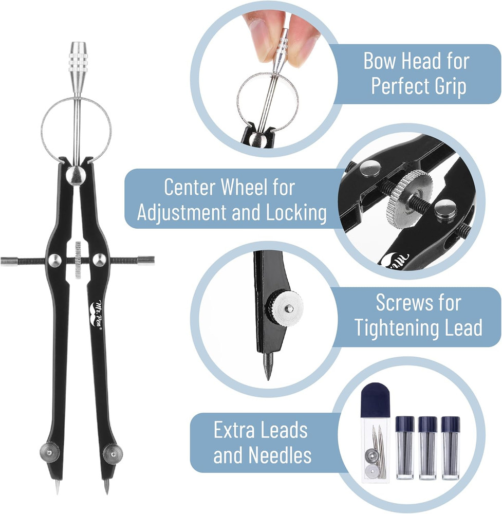 - Professional Compass with Lock, Black, Compass for Geometry, Drafting Compass,