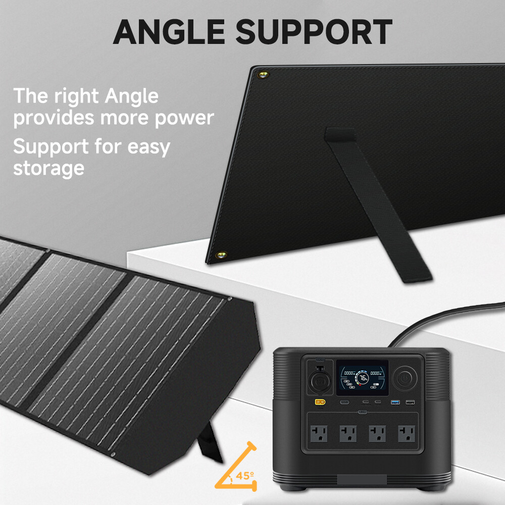 200W Solar Panel Foldable Solar Blanket Adjustable Kickstand for Outdoor RV