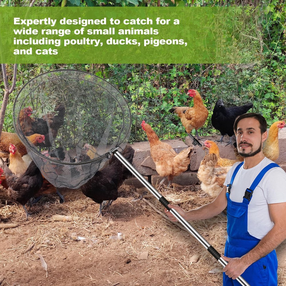 Chicken Catching Net, Chicken Catcher Leg Hook with Extendable Stainless Stee...