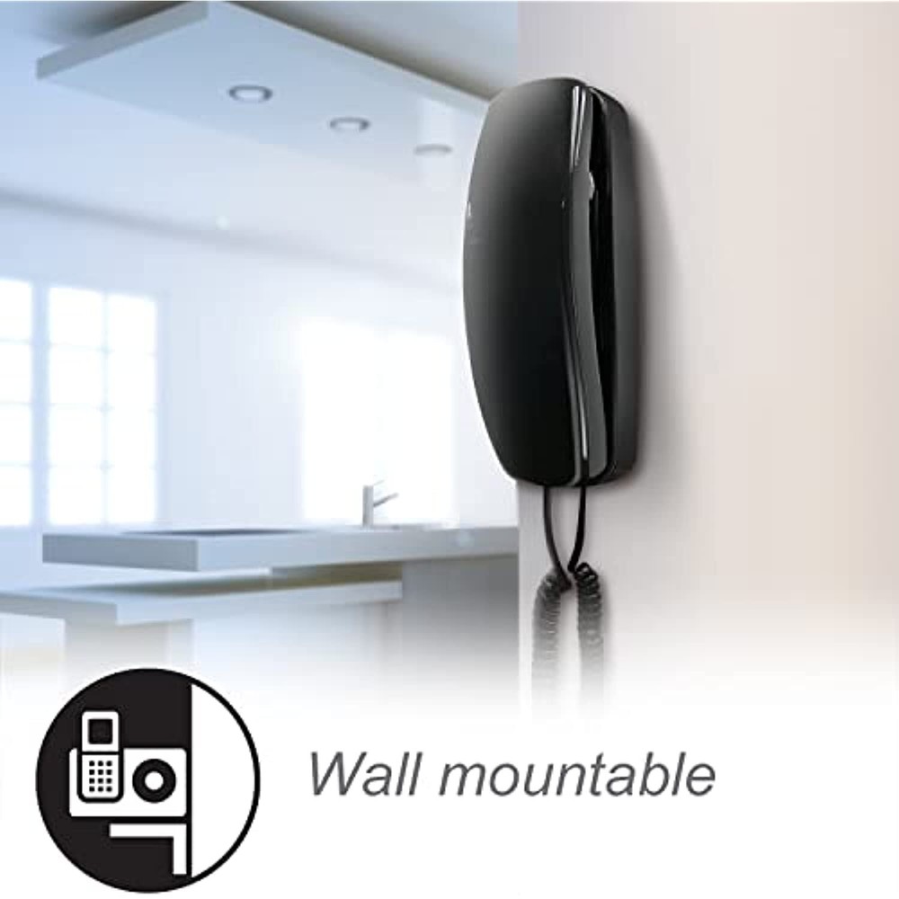 AT&T 210 Basic Trimline Corded Phone, No AC Power Required Wall-Mountable Black