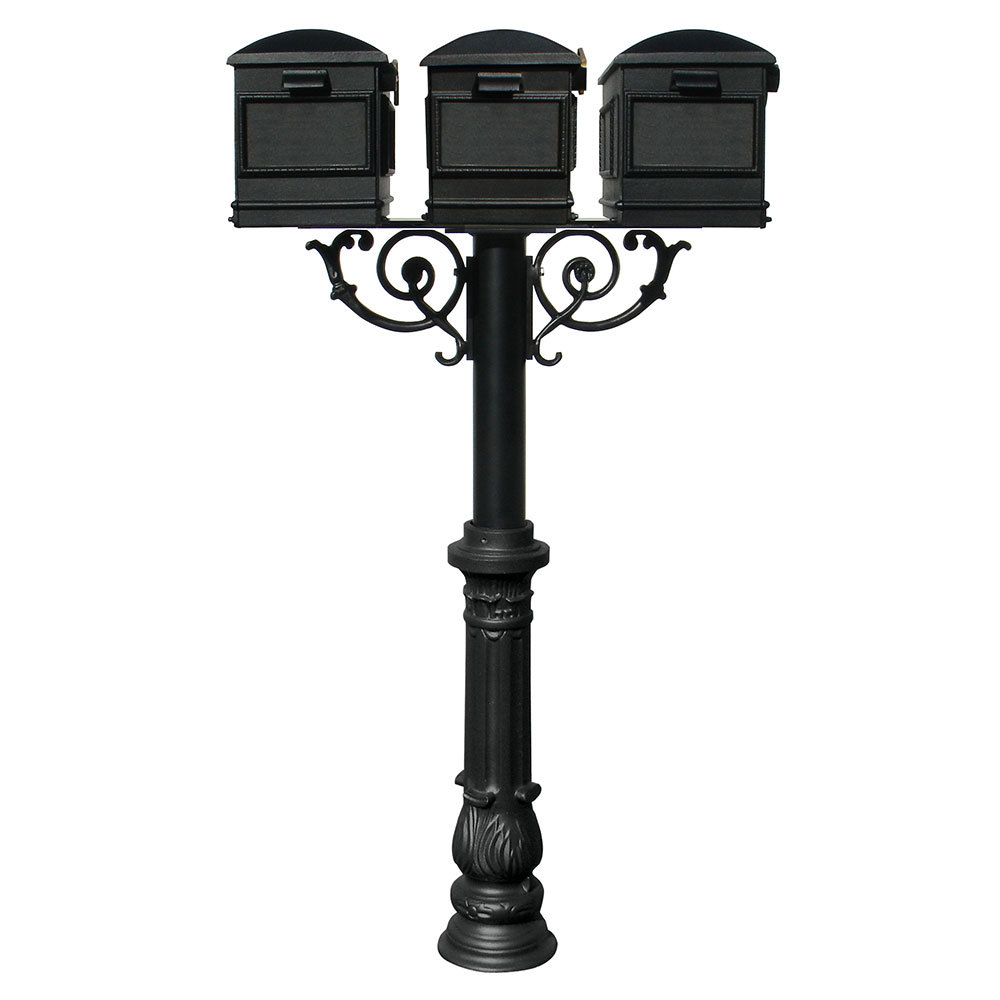Qualarc, Hanford Triple Post with Scroll Support, (Base 7, No Address) in Black