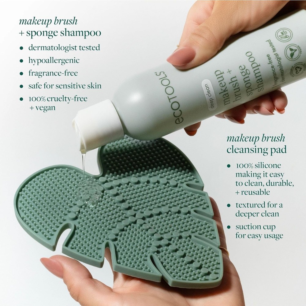 Makeup Brush Cleansing Pad + Deep Clean Shampoo Bundle,Brush Cleaner Mat&Makeup