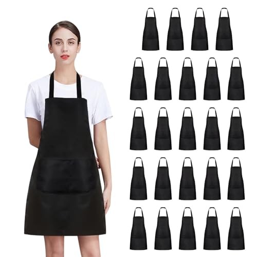 8/12/Plain Bib Aprons Bulk, Black Commercial Apron with 2 Standard 24 Pack