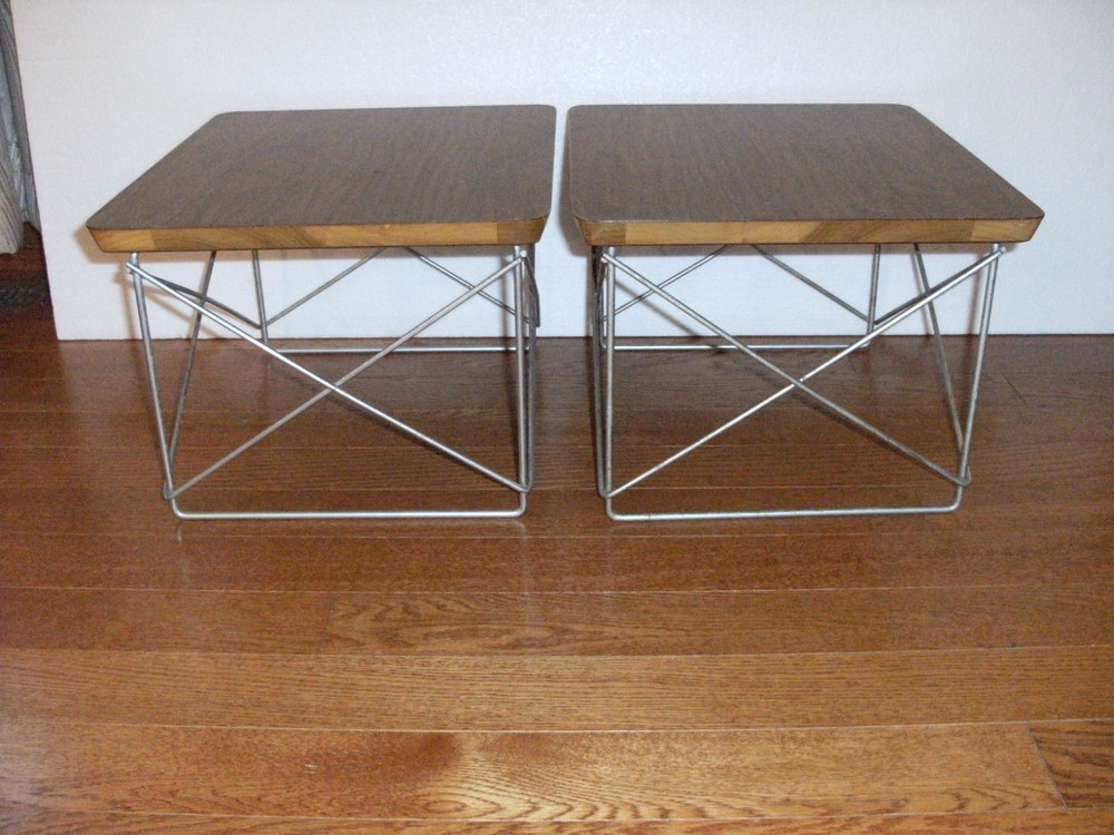 (2) Early Herman Miller Eames Wire Base Low Table's ~ Walnut