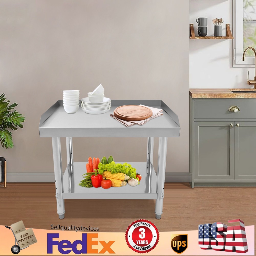 Commercial Work Table Adjustable Work Bench Kitchen Stainless Steel Prep Table