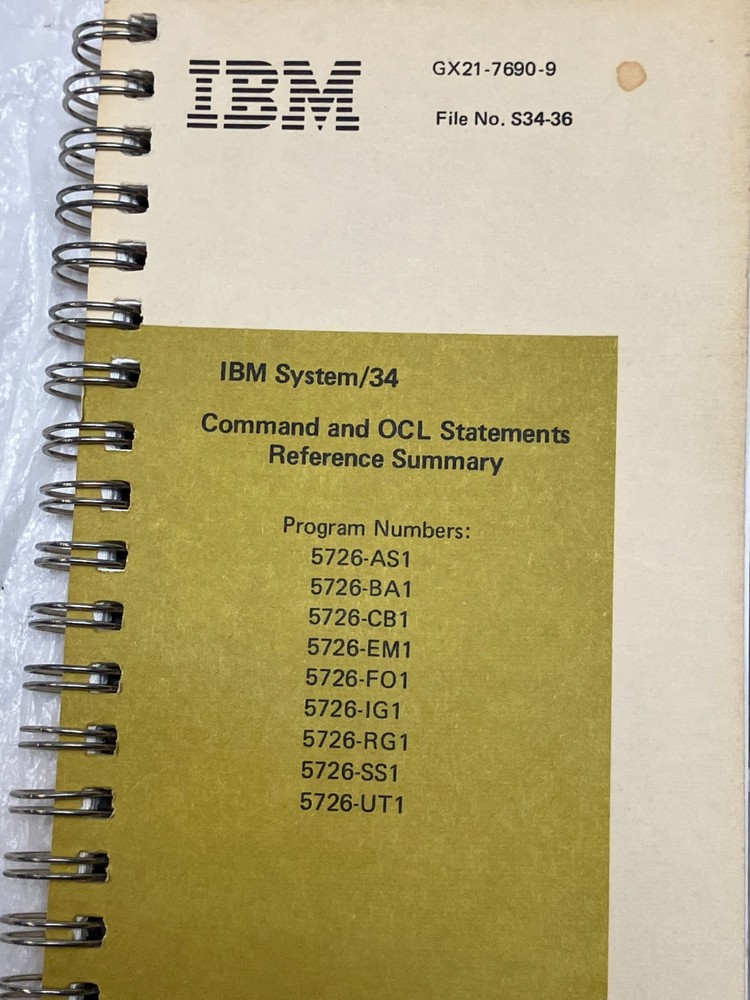 IBM System/34 Command and OCL Statements Reference Summary 1985