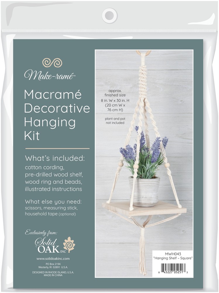 Solid Oak Macrame Hanging Kit -Hanging Shelf - Square (Pack of 1)