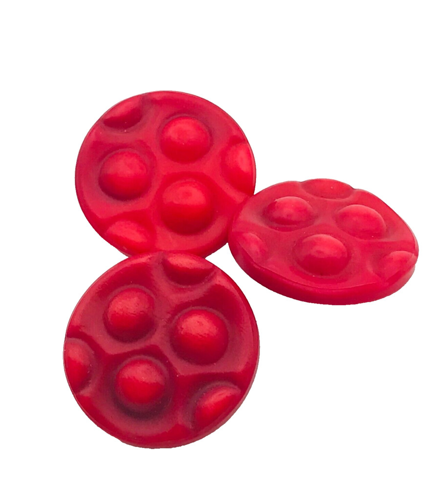 3 Red Bumpy Round Buttons Plastic Shank Matching Set Weird Texture Vintage 3/4"