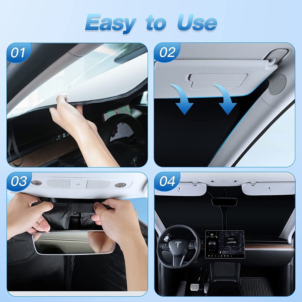 Compatible With Tesla Model 3 Model Y Front Windshield Sunshade Cover Foldable