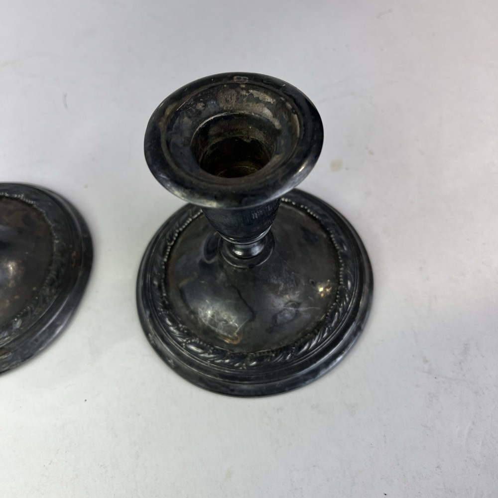 Vintage Pair Silver Plated Candle Stick Holders LL C
