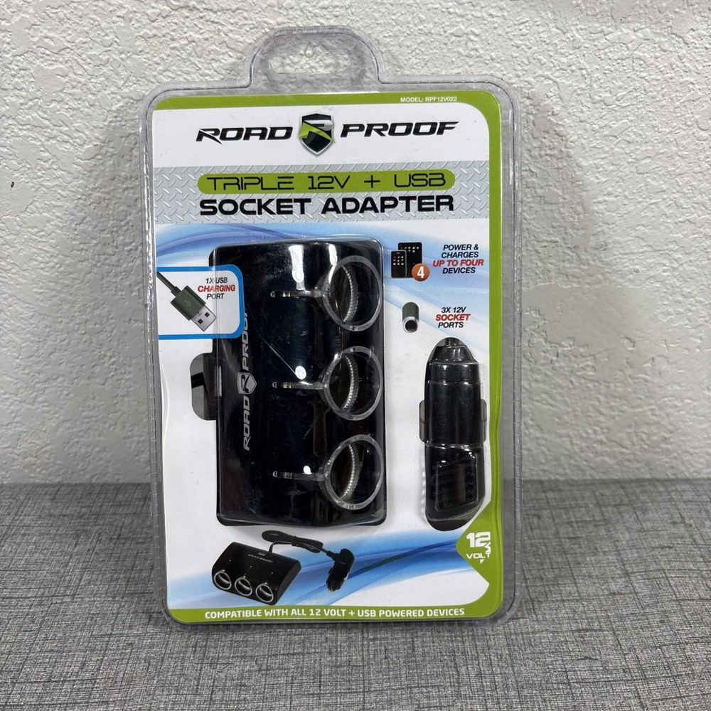 Road Proof Triple 12v Plus USB Socket Adapter
