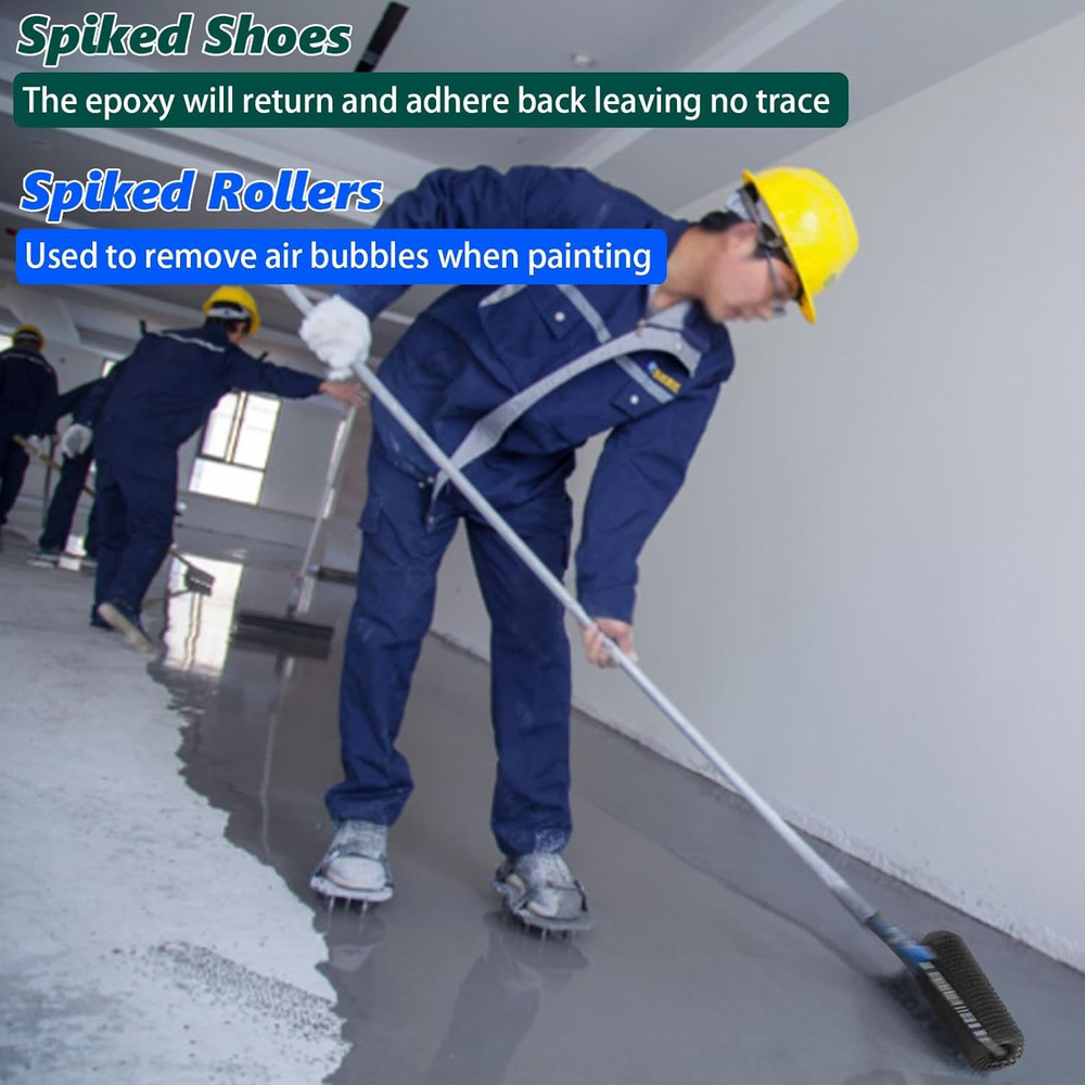 9" Screed Spiked Roller Self Leveling Concrete Roller Epoxy Roller Spike Shoes