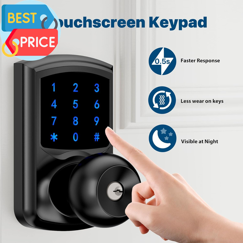 Keyless Entry Door Lock with Code, Keypad Door Lock with Handle, Touchscreen Doo