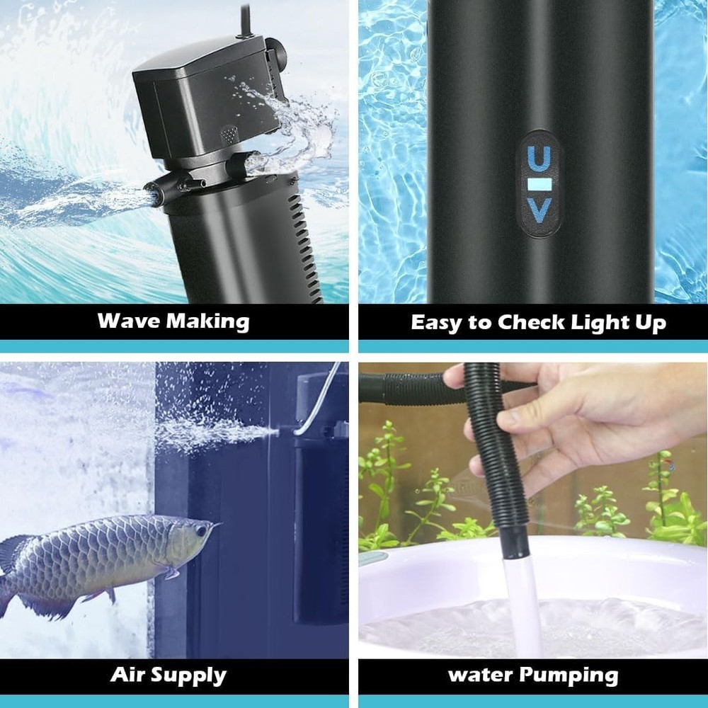Advanced Internal Aquarium Filter - 200GPH U-V System for 20-100 Gallon Tanks