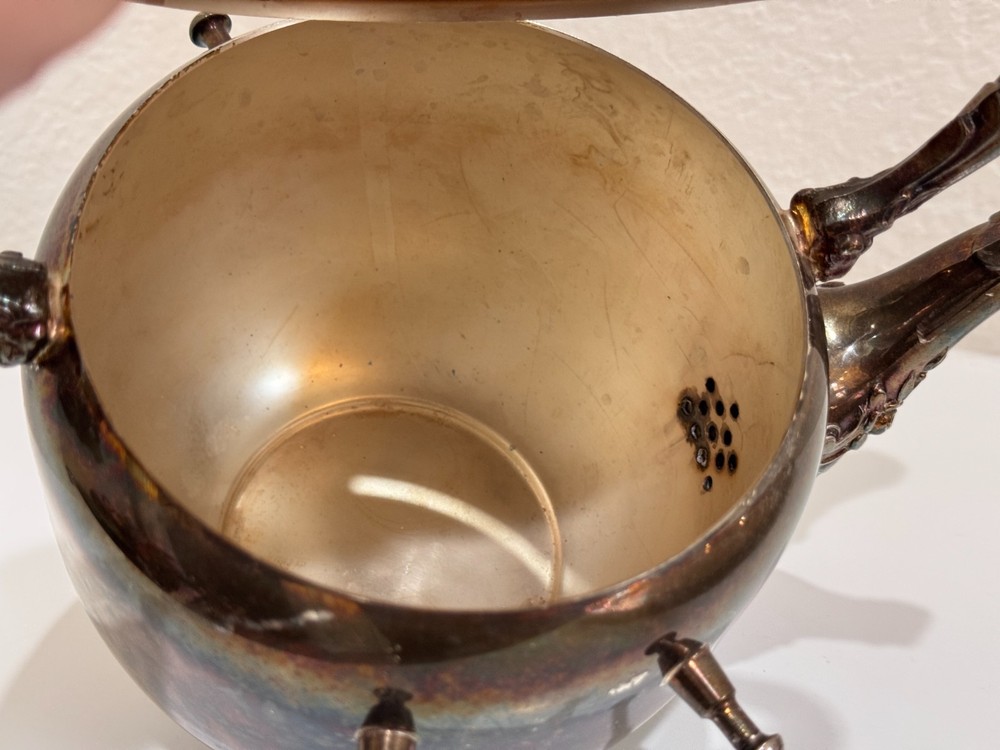 Vintage Silverplate Tea Pot Ornate Handle Hinged Lid 9"