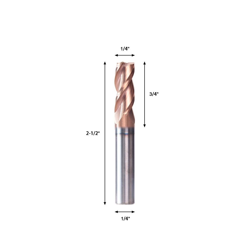 3 Flute 1/4"x3/4" x 2-1/2" Variable Helix Solid Carbide End Mill - ALCrN Coated