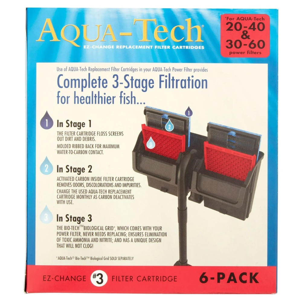 Aqua-Tech EZ-Change Replacement #3 Aquarium Filter Cartridge, 6 Pack