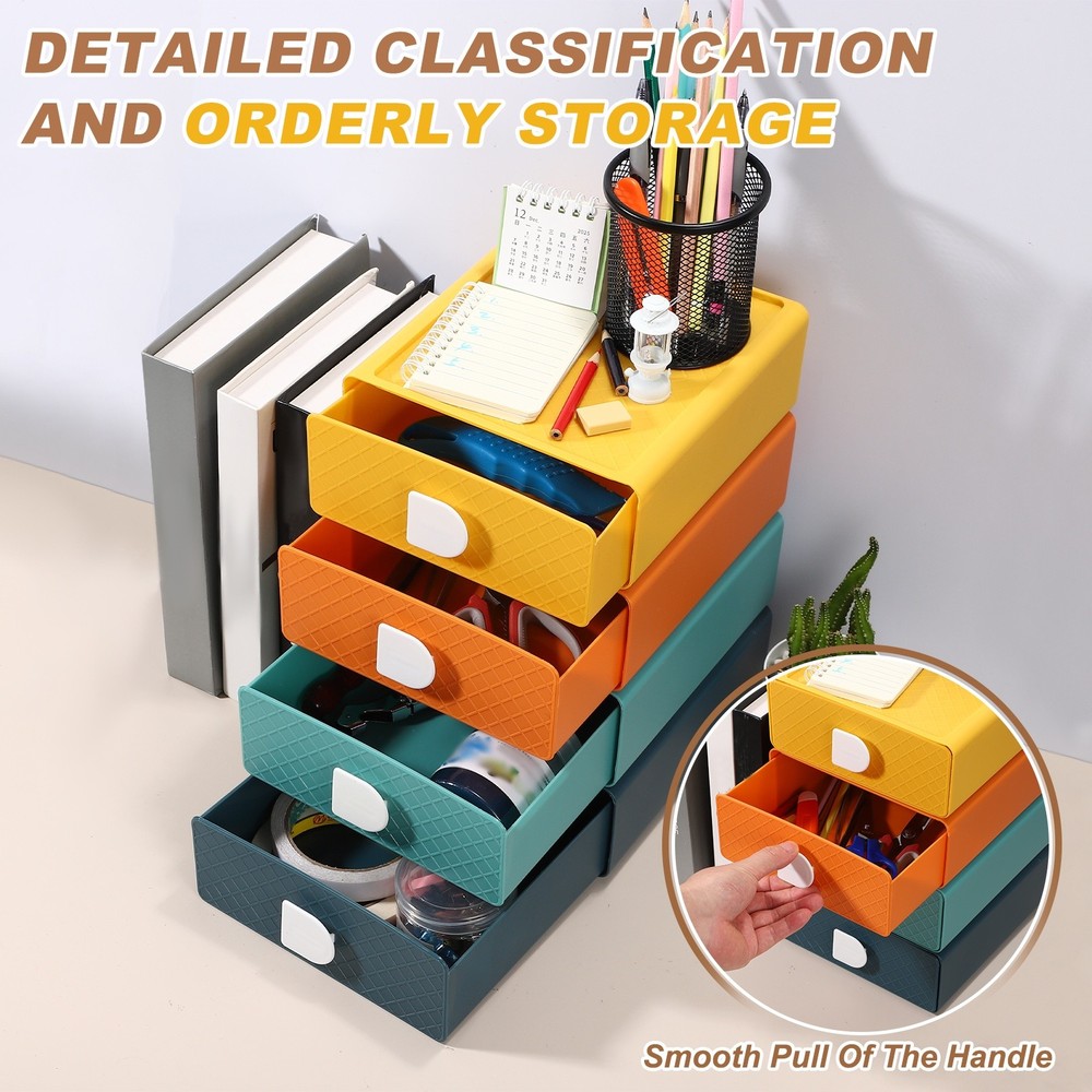 Stackable Storage Drawers for Desktop for Bathroom, Blue Single Layer