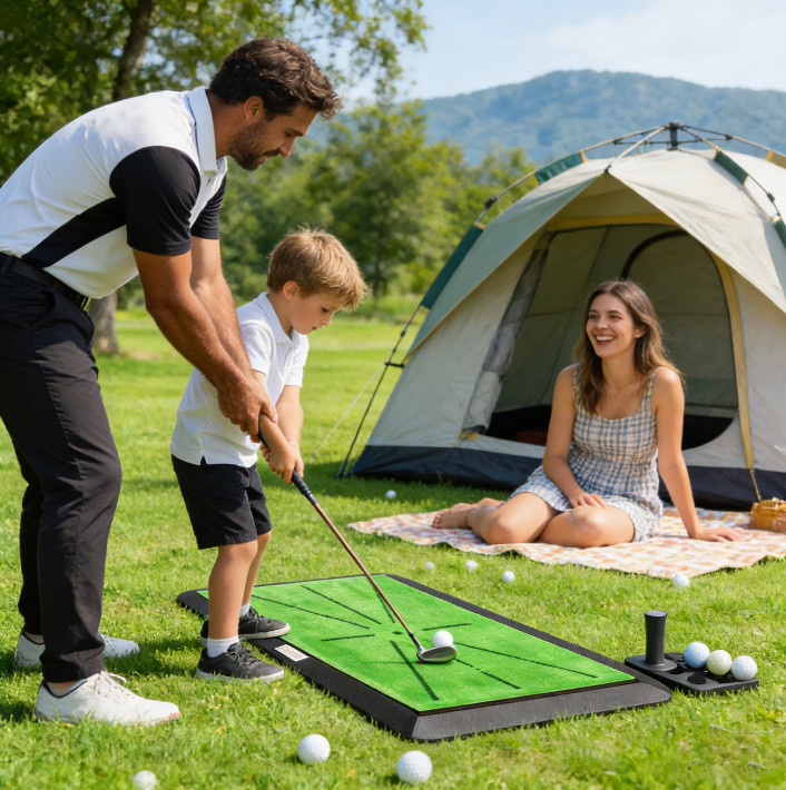 3-in-1 Golf Practice Mat with Impact Detection, Portable Training Turf