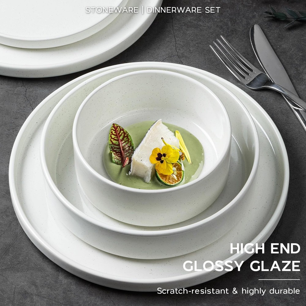 Stoneware Dinnerware Sets for 2, Speckled Plates and Bowls, 8 Pieces Ceramic ...