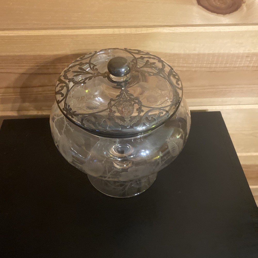 Etched Glass Compote With Silver Overlay Beautiful!