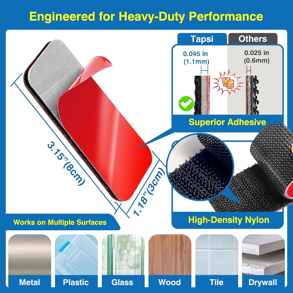 Adhesive Hook and Loop Strips Heavy Duty 8 Sets