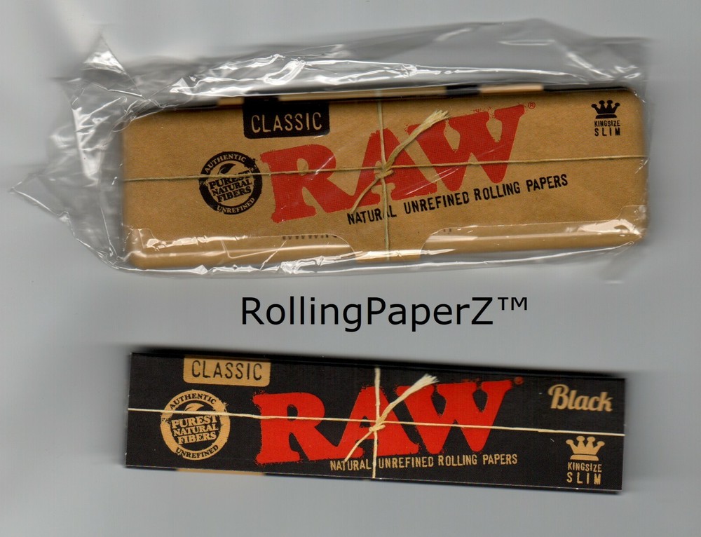 RAW BLACK CLASSIC KING SIZE Rolling Papers And Metal Pack Storage Case Tin