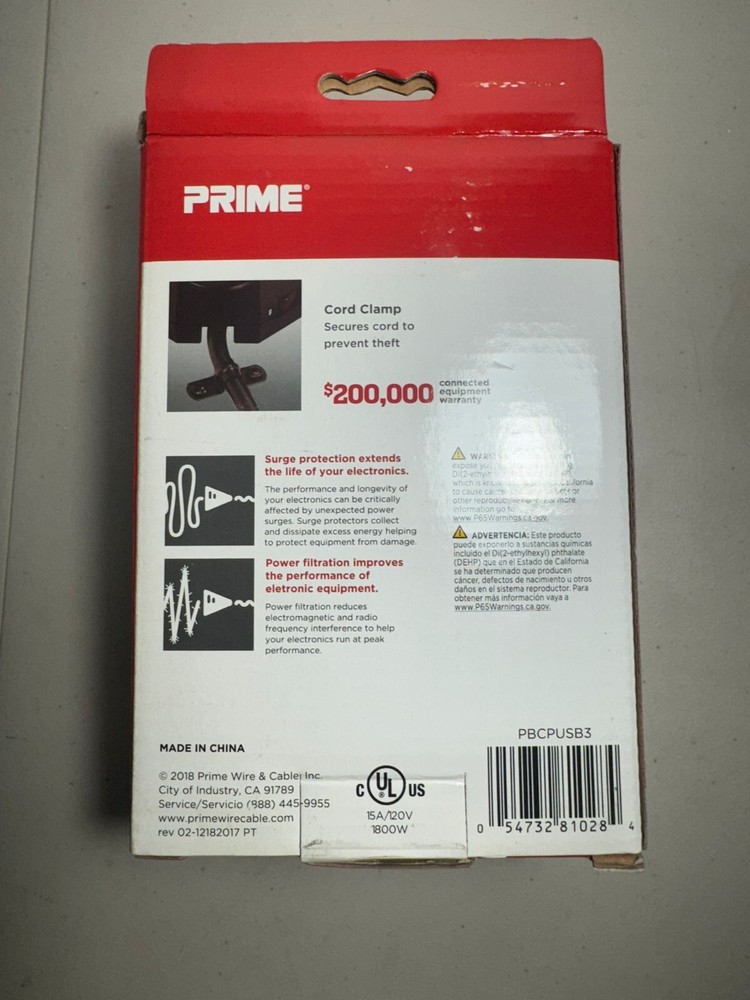 Prime Desktop Surge Protector PBCPUSB3