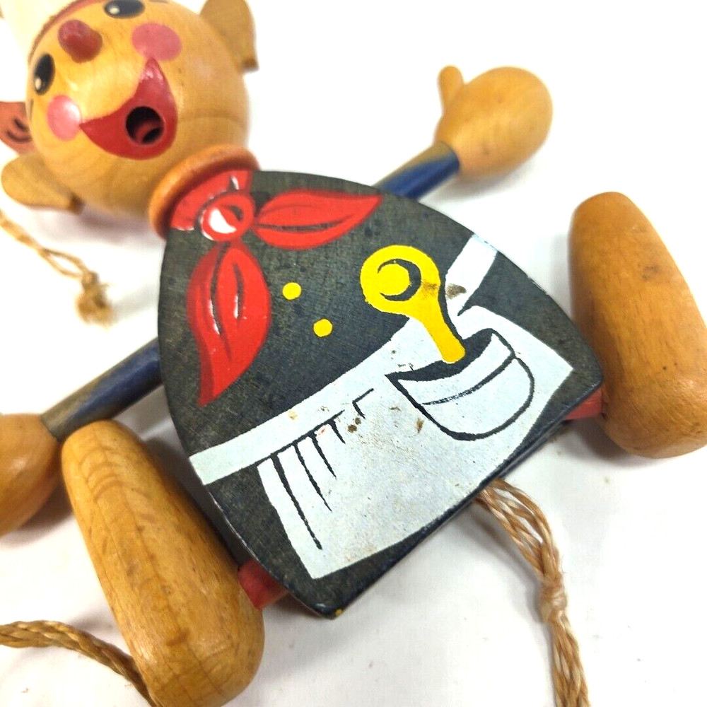 Vintage 1963 Gregor Creations Chef Wooden Pull String Toy