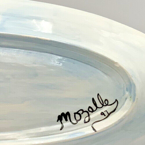 Oval Hand Painted Challah Platter Ceramic Shabbat Shalom Signed & Dated 1997