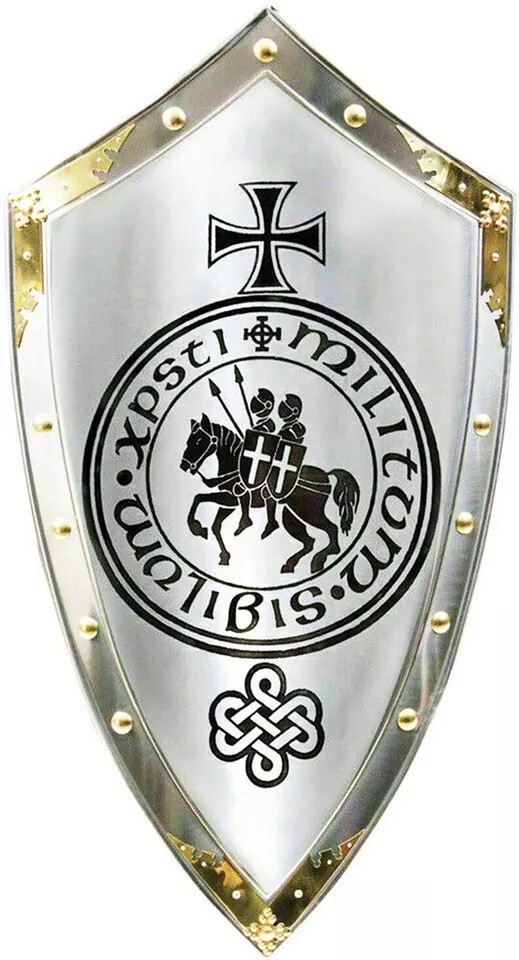 Medieval Reproduction Templar Armor Shield Made Solid Steel & Brass Shield