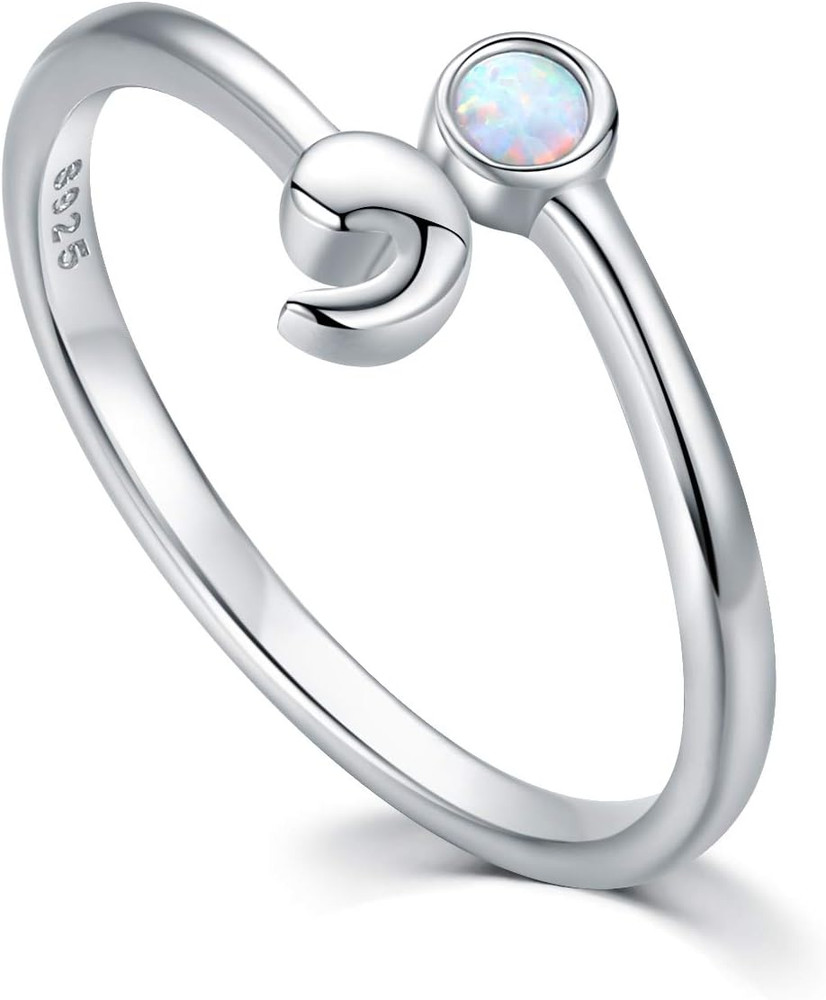 Semicolon Ring 925 Sterling Silver Adjustable Open Opal Suicide Awareness Ring
