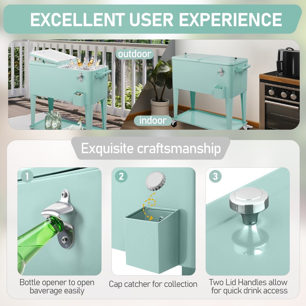 Rectangular Plastic Frozen Insulation Cart, Mint Green, Portable Cooler