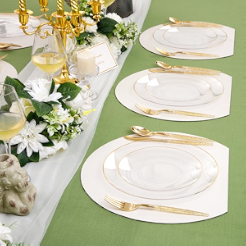 Clear Gold Plastic Plates - Disposable Plastic Sierware with