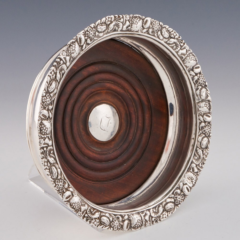 Three Sterling Silver Wine Bottle Coasters London 1817