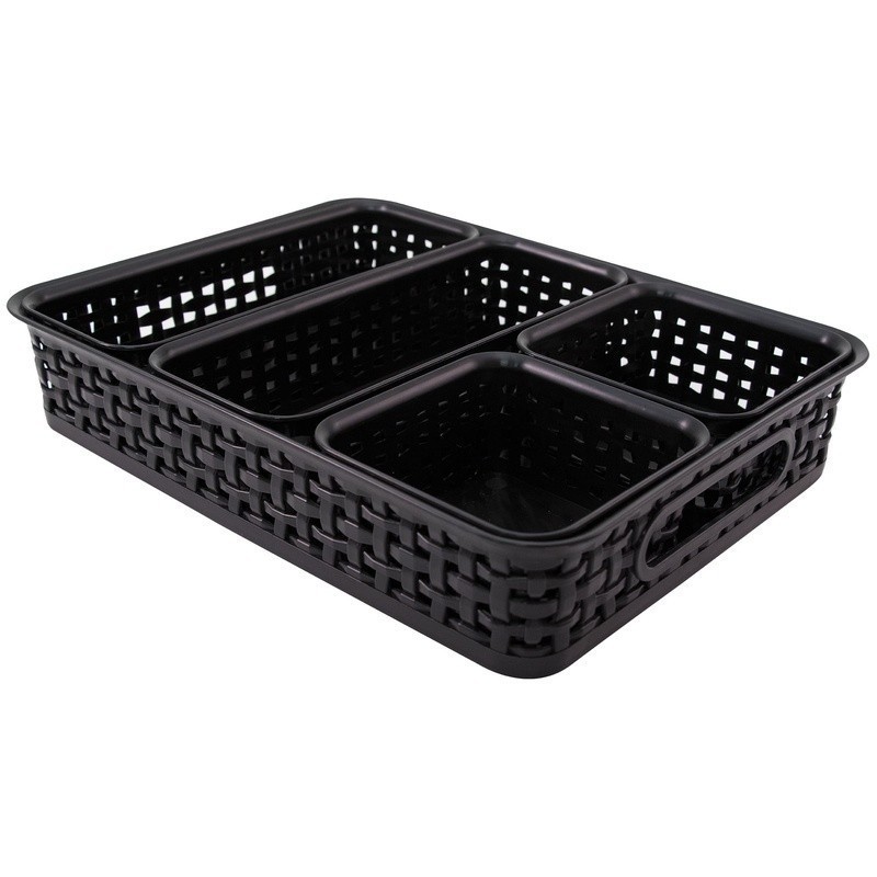 Plastic Weave Bins 5 Pack Letter Size Storage Organizers Rectangular Square New