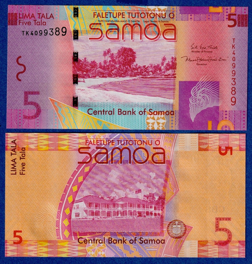 Samoa 5 Tala (2017) P-38c UNC Banknote - Beach