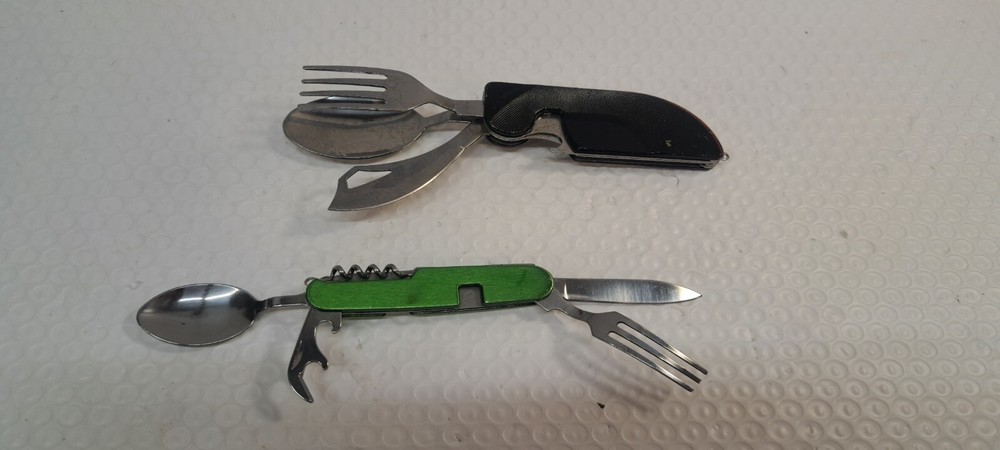 2x UNBRANDED  MESS KIT MULTITOOL SPOON, KNIFE FORK BOTTLE OPENER