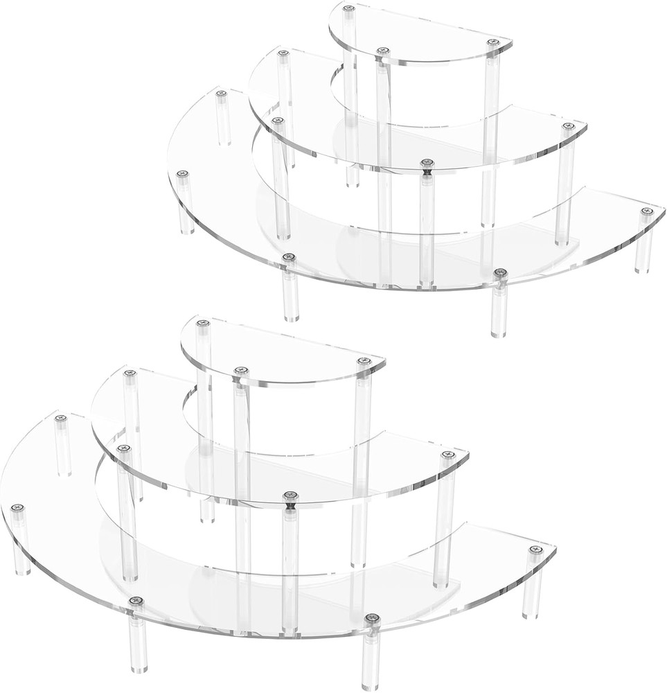 3 Tier Acrylic Display Risers 2 Pack, Half Moon Cupcake Stand, Clear Perfume Org